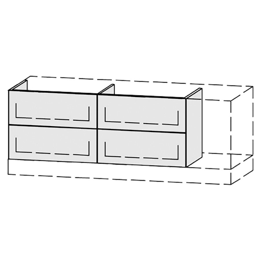 Élément inférieur  Vanity Bocco Pasofino
120-150 x 45-55 x 40-55 cm
2&nbsp;éléments de tiroir, 2&nbsp;tiroirs chacune
avec Blumotion, Legrabox noir
sans cache-siphon
