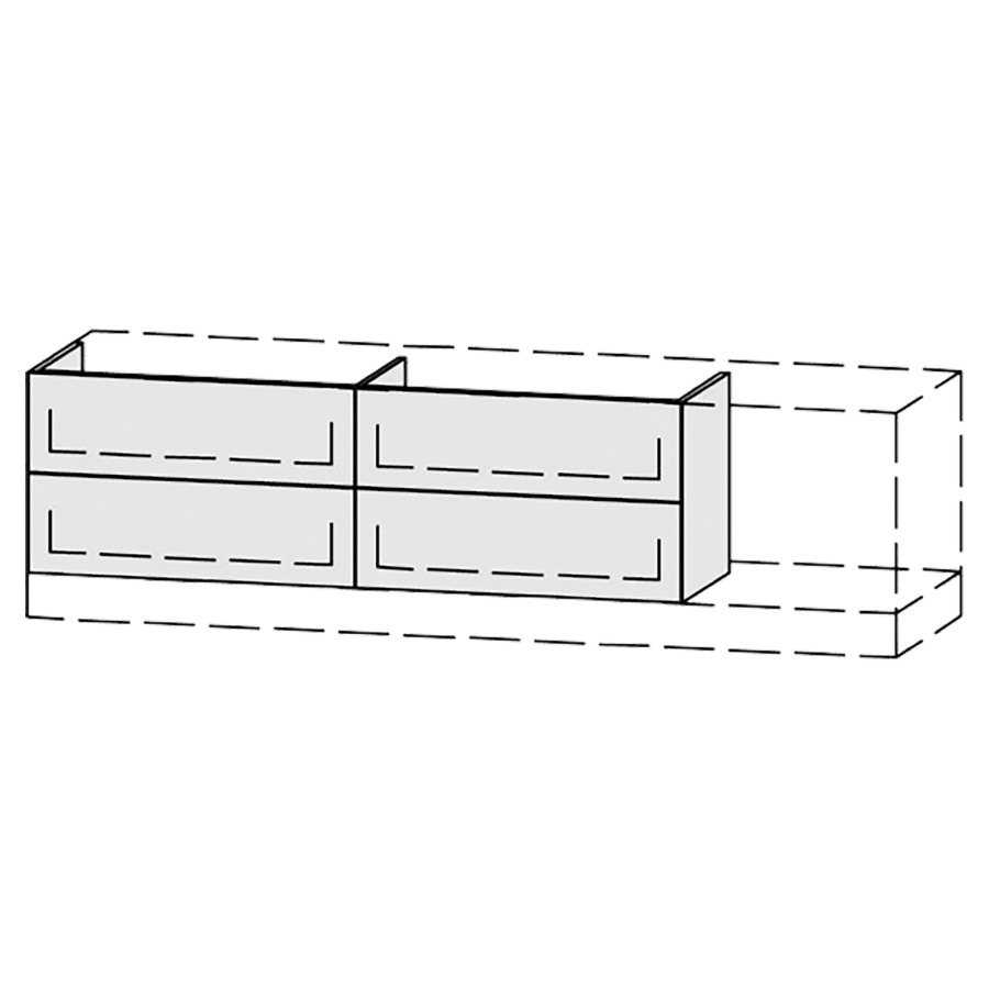 Élément inférieur  Vanity Bocco Pasofino
151-200 x 45-55 x 40-55 cm
2&nbsp;éléments de tiroir, 2&nbsp;tiroirs chacune
avec Blumotion, Legrabox noir
1 cache-siphon