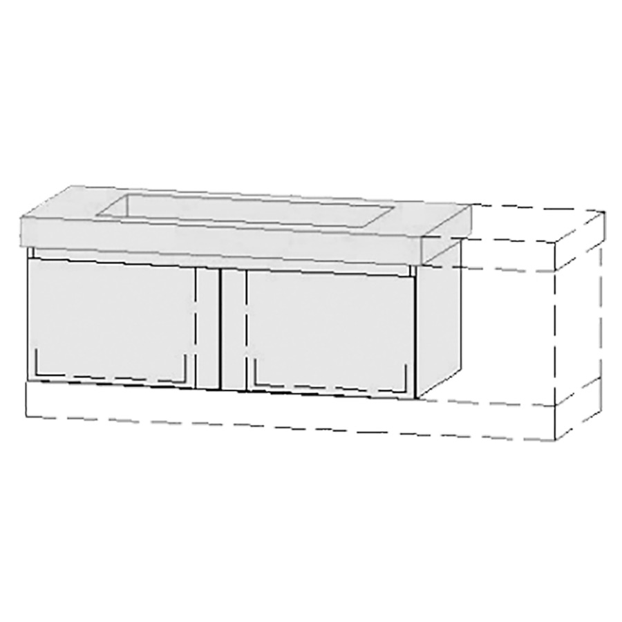 Élément inférieur  Vanity Keramik Style 
136-156 x 50 cm
2&nbsp;éléments de tiroir, 2&nbsp;tiroirs chacune
avec fonction Blumotion, pour lavabo au milieu
niche pour le siphon
