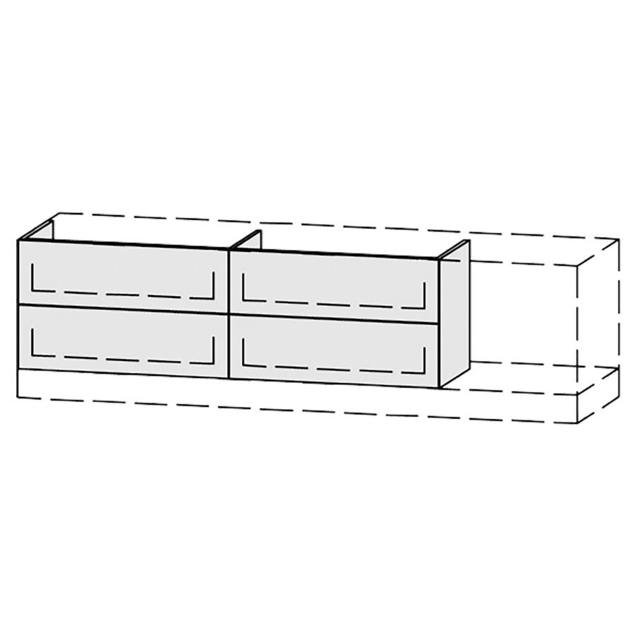 Élément inférieur  Vanity Bocco Pasofino
151-200 x 45-55 x 40-55 cm
2&nbsp;éléments de tiroir, 2&nbsp;tiroirs chacune
avec Blumotion, Legrabox noir
2 caches-siphon
