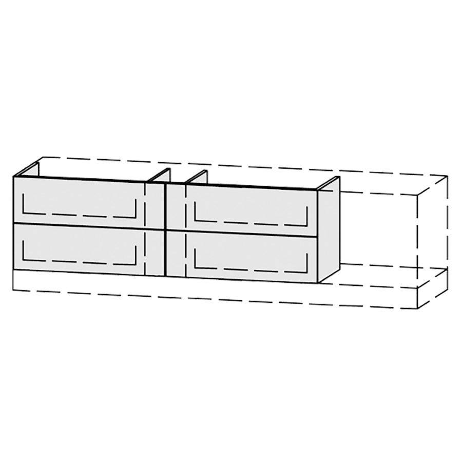 Élément inférieur  Vanity Bocco Pasofino
151-200 x 45-55 x 40-55 cm
2&nbsp;éléments de tiroir, 2&nbsp;tiroirs chacune
avec Blumotion, Legrabox noir
niche pour le siphon