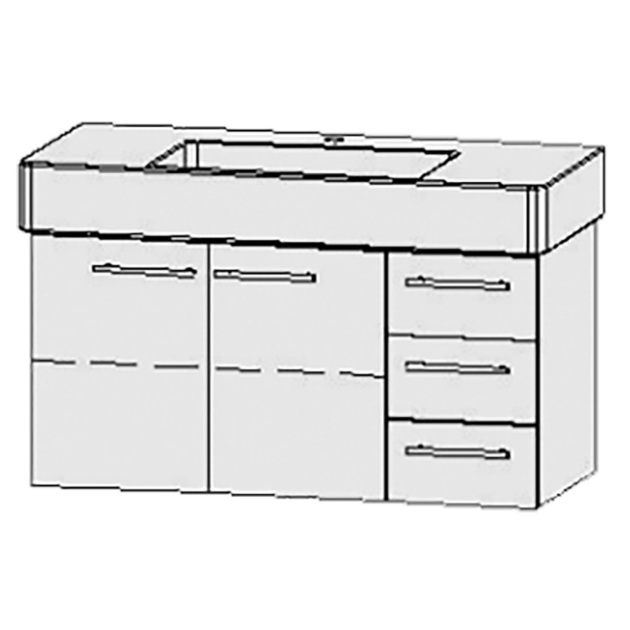 Élément inférieur  Vanity Vero
101 x 50 x 46 cm
armoire de tablette, 2&nbsp;portes
1&nbsp;tablette
élément de tiroir, 3&nbsp;tiroirs
avec Blumotion
pour lavabo
1 trou pour robinetterie