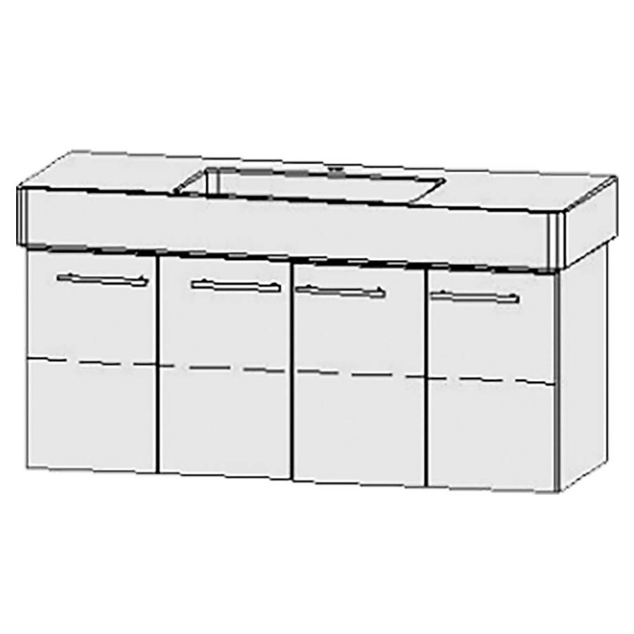 Élément inférieur  Vanity Vero
121 x 50 x 46 cm
armoire de tablette, 1&nbsp;porte, 
charnière à gauche
armoire de tablette, 2 portes
armoire de tablette, 1&nbsp;porte, 
charnière à droite
1&nbsp;tablette chacune
avec Blumotion
pour lavabo