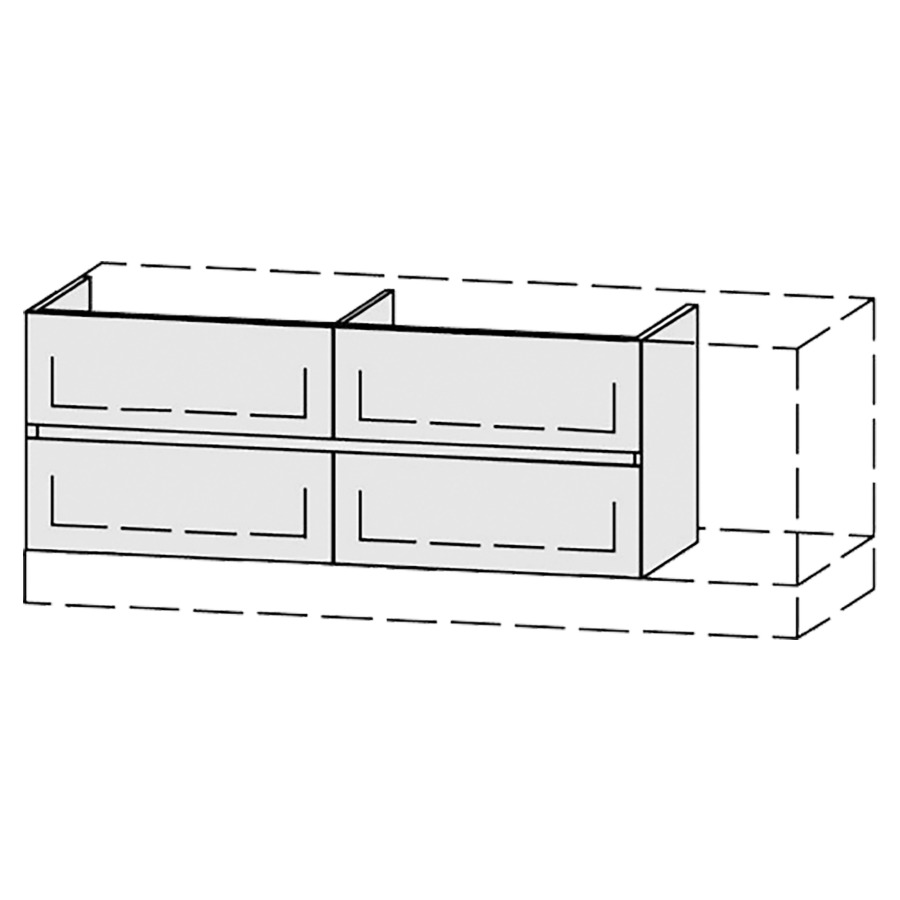 Élément inférieur  Vanity Bocco Pasofino Line
120-150 x 45-55 x 40-55  cm
2&nbsp;éléments de tiroir, 2&nbsp;tiroirs chacune
avec Blumotion, Legrabox noir
sans cache-siphon