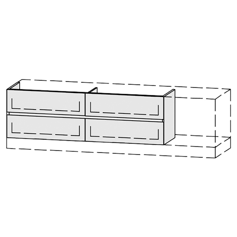 Élément inférieur  Vanity Bocco Pasofino Line
151-200 x 45-55 x 40-55 cm
2&nbsp;éléments de tiroir, 2&nbsp;tiroirs chacune
avec Blumotion, Legrabox noir
sans cache-siphon
