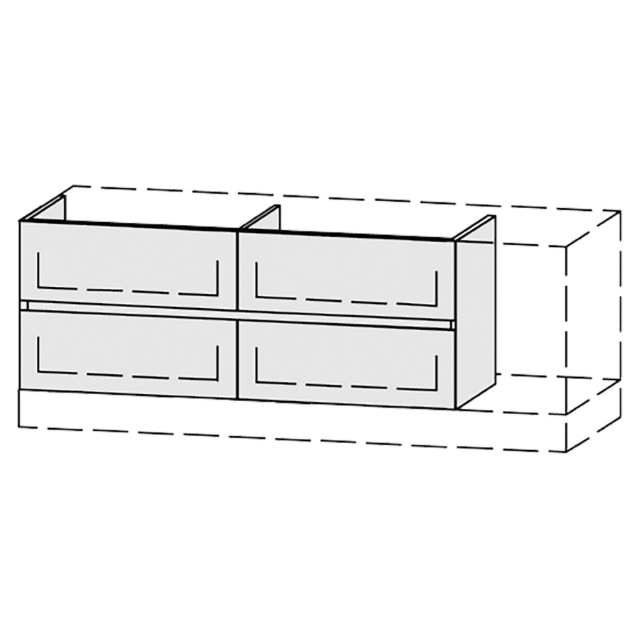 Élément inférieur  Vanity Bocco Pasofino Line
120-150 x 45-55 x 40-55 cm
2&nbsp;éléments de tiroir, 2&nbsp;tiroirs chacune
avec Blumotion, Legrabox noir
2 caches-siphon