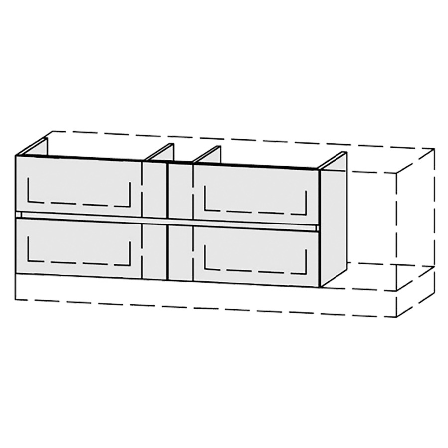 Élément inférieur  Vanity Bocco Pasofino Line
120-150 x 45-55 x 40-55 cm
2&nbsp;éléments de tiroir, 2&nbsp;tiroirs chacune
avec Blumotion, Legrabox noir
niche pour le siphon