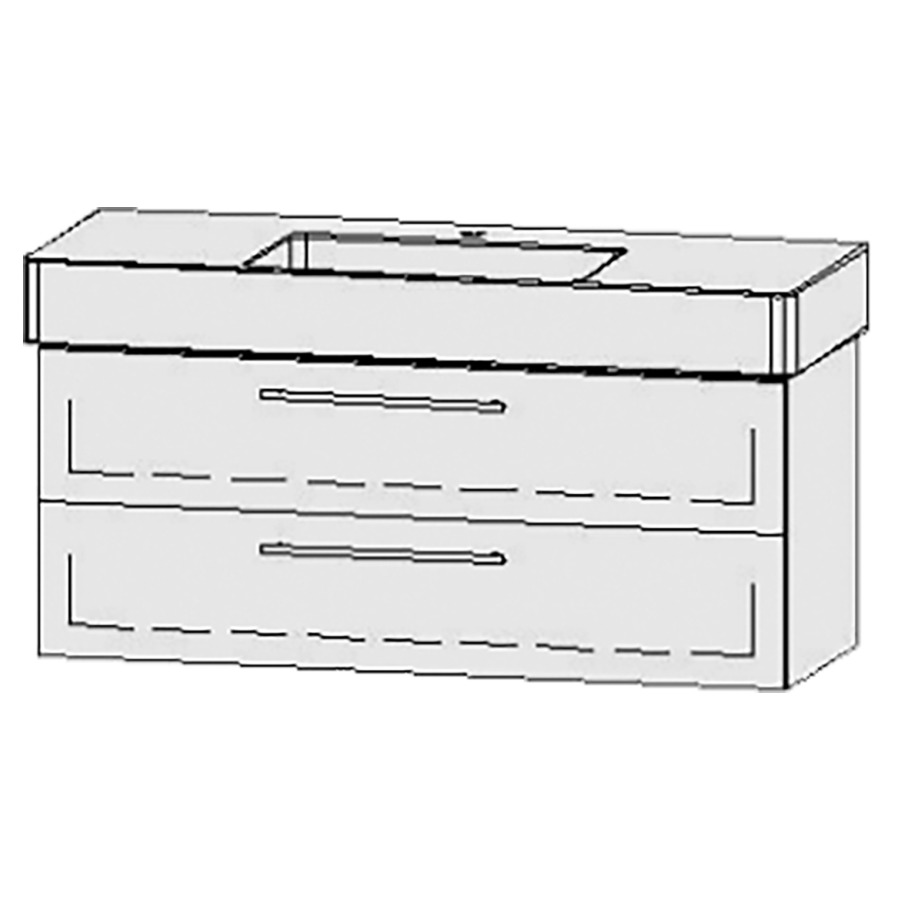 Élément inférieur  Vanity Vero
121 x 50 x 46 cm
élément de tiroir, 2&nbsp;tiroirs
avec Blumotion
sans cache-siphon
pour lavabo