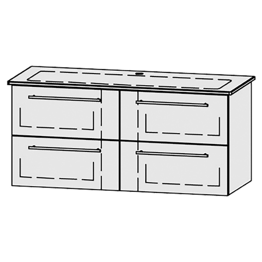 Élément inférieur  Vanity Me by Starck
121 x 55 x 47.8 cm
2&nbsp;éléments de tiroir, 2&nbsp;tiroirs chacune
avec Blumotion
pour 1 lavabo, 1 trou pour robinetterie
niche pour le siphon