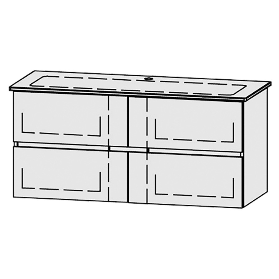 Élément inférieur  Vanity Me by Starck Line
121 x 58 x 47.8 cm
2&nbsp;éléments de tiroir, 2&nbsp;tiroirs chacune
avec Blumotion
pour 1 lavabo, 1 trou pour robinetterie
niche pour le siphon