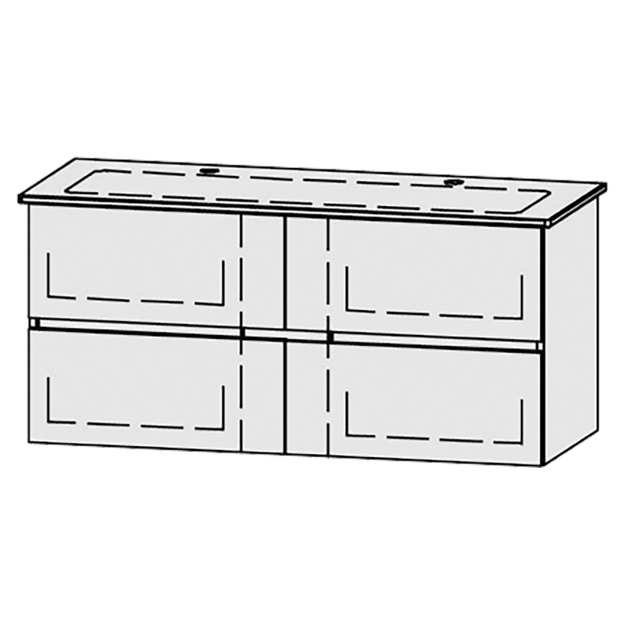 Élément inférieur  Vanity Me by Starck Line
121 x 58 x 47.8 cm
2&nbsp;éléments de tiroir, 2&nbsp;tiroirs chacune
avec Blumotion
pour 1 lavabo, 2 trous pour robinetterie
niche pour le siphon