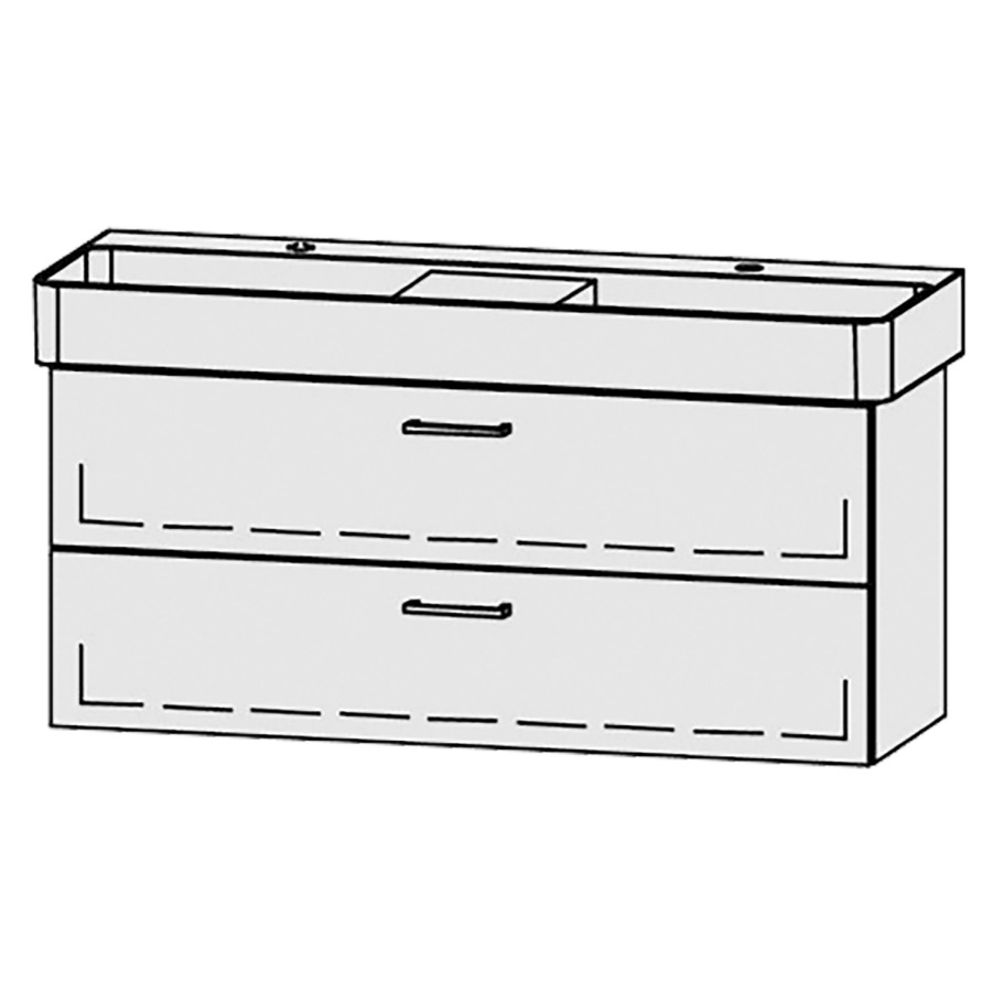 Élément inférieur  Vanity Val
115 x 50 x 39.8 cm
élément de tiroir, 2&nbsp;tiroirs
avec Blumotion
sans cache-siphon
pour lavabo double