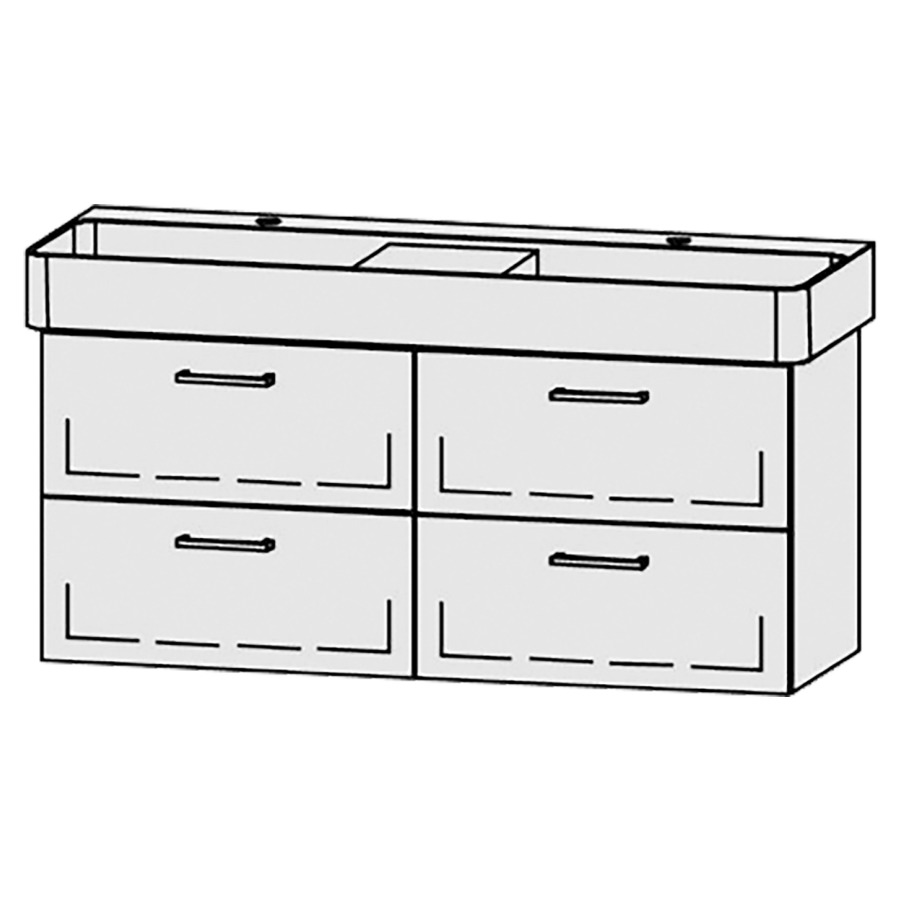 Élément inférieur  Vanity Val
115 x 50 x 39.8 cm
2&nbsp;éléments de tiroir, 2&nbsp;tiroirs chacune
avec Blumotion
sans cache-siphon
pour lavabo double