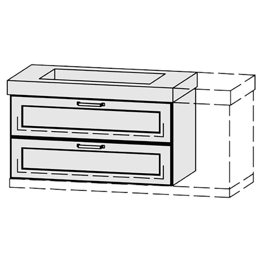 Élément inférieur  Vanity Keramik Campo 
96-131 x 55 cm
élément de tiroir, 2&nbsp;tiroirs
avec Blumotion, Legrabox noir
pour 1&nbsp;lavabo, 1 cache-siphon