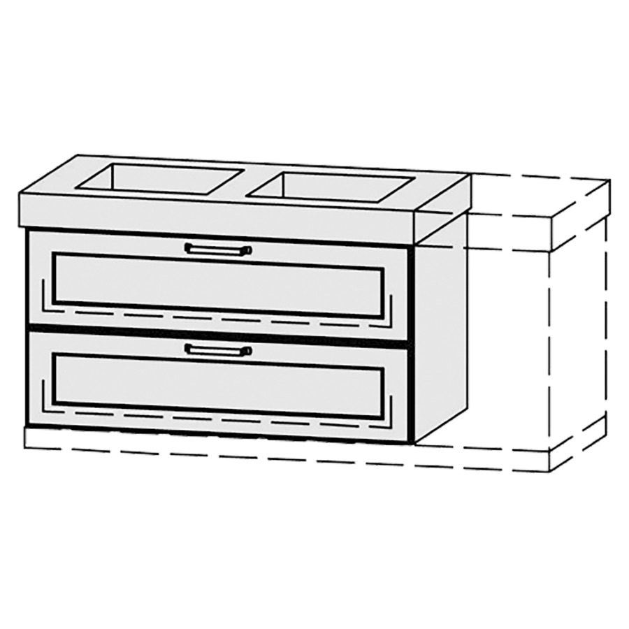 Élément inférieur  Vanity Keramik Campo 
96-131 x 55 cm
élément de tiroir, 2&nbsp;tiroirs
avec Blumotion, Legrabox noir
pour 2&nbsp;lavabos, 2 caches-siphon