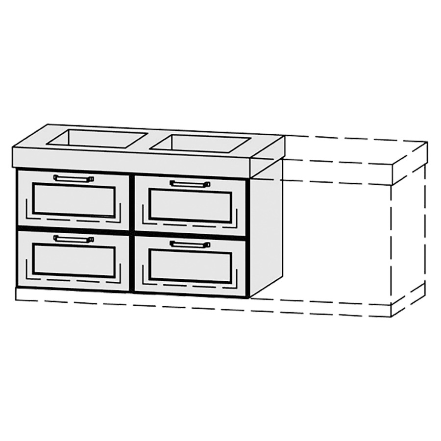 Élément inférieur  Vanity Keramik Campo 
126-156 x 55 cm
2&nbsp;éléments de tiroir, 2&nbsp;tiroirs chacune
avec Blumotion, Legrabox noir
pour 2&nbsp;lavabos, 2 caches-siphon