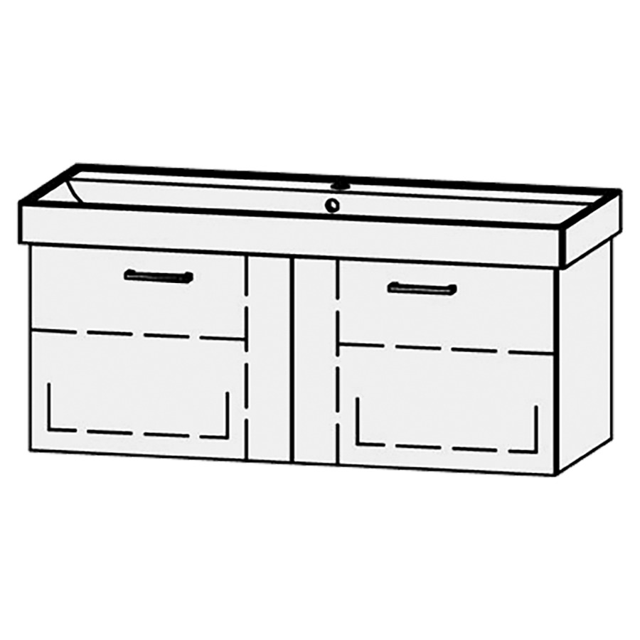 Élément inférieur  Procasa Cinque Easy
116 x 45 x 46 cm
2&nbsp;éléments de tiroir, 1&nbsp;tiroir chacune
1&nbsp;tablette chacune réglable
extrait complet avec Blumotion
niche pour le siphon
pour lavabo 291389 avec 1 trou robin