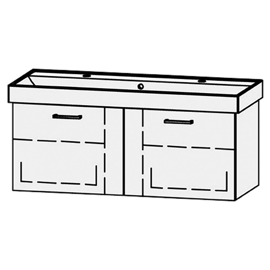 Élément inférieur  Procasa Cinque Easy
116 x 45 x 46 cm
2&nbsp;éléments de tiroir, 1&nbsp;tiroir chacune
1&nbsp;tablette chacune réglable
extrait complet avec Blumotion
niche pour le siphon
pour lavabo 291389 avec 2 trous robin