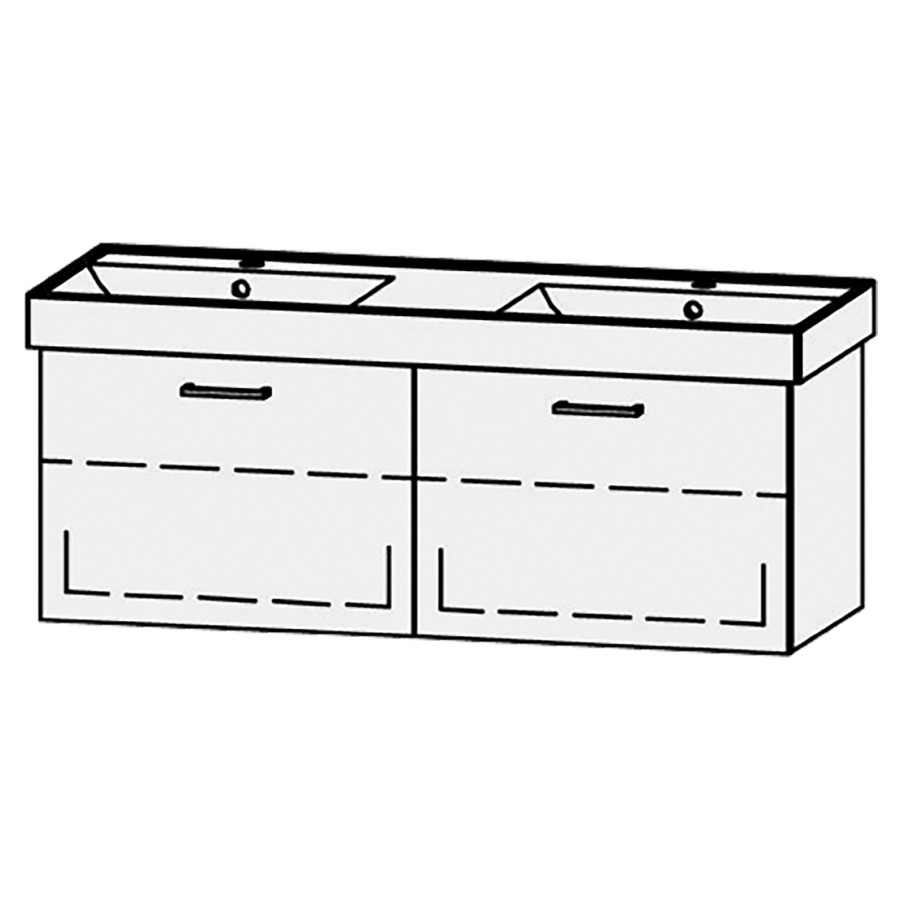 Élément inférieur  Procasa Cinque Easy
126 x 45 x 46 cm
2&nbsp;éléments de tiroir, 1&nbsp;tiroir chacune
1&nbsp;tablette chacune réglable
extrait complet avec Blumotion
sans cache-siphon
pour lavabo 291391