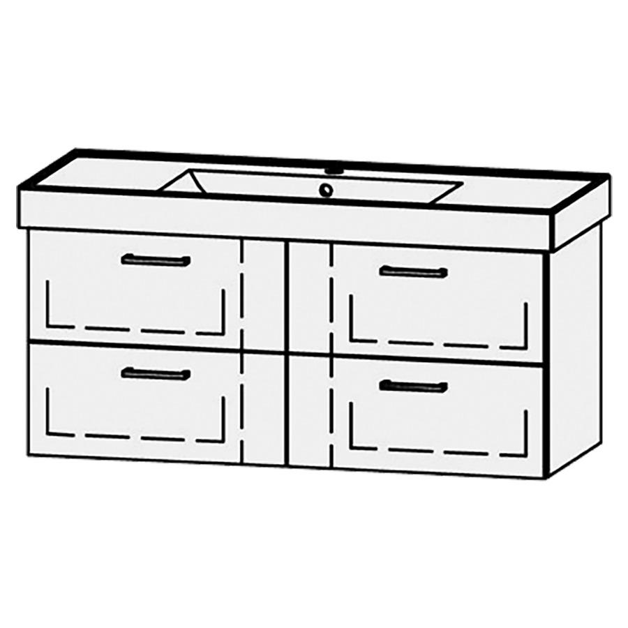 Élément inférieur  Procasa Cinque
116 x 50 x 46 cm
2&nbsp;éléments de tiroir, 2&nbsp;tiroirs chacune
extrait complet avec Blumotion
niche pour le siphon
pour lavabo 291390