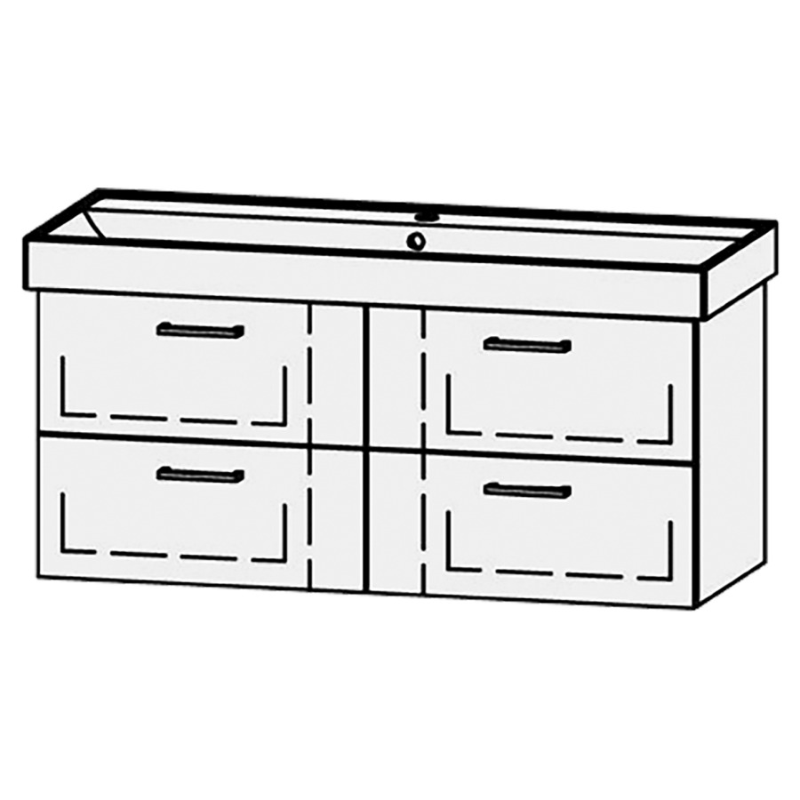 Élément inférieur  Procasa Cinque
116 x 50 x 46 cm
2&nbsp;éléments de tiroir, 2&nbsp;tiroirs chacune
extrait complet avec Blumotion
niche pour le siphon
pour lavabo 291389 avec 1 trou robin