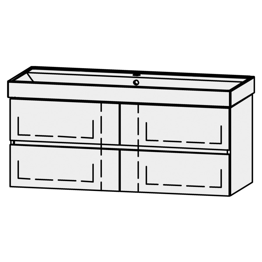 Élément inférieur  Procasa Cinque Kivos Line
118 x 50 x 46 cm
2&nbsp;éléments de tiroir, 2&nbsp;tiroirs chacune
extrait complet avec Blumotion
niche pour le siphon
pour lavabo 291389 avec 1 trou robin