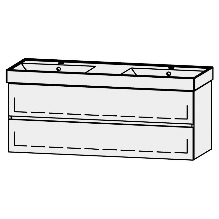 Élément inférieur  Procasa Cinque Kivos Line
118 x 50 x 46 cm
2&nbsp;éléments de tiroir, 2&nbsp;tiroirs chacune
extrait complet avec Blumotion
niche pour le siphon
pour lavabo 291389 avec 2 trous robin
