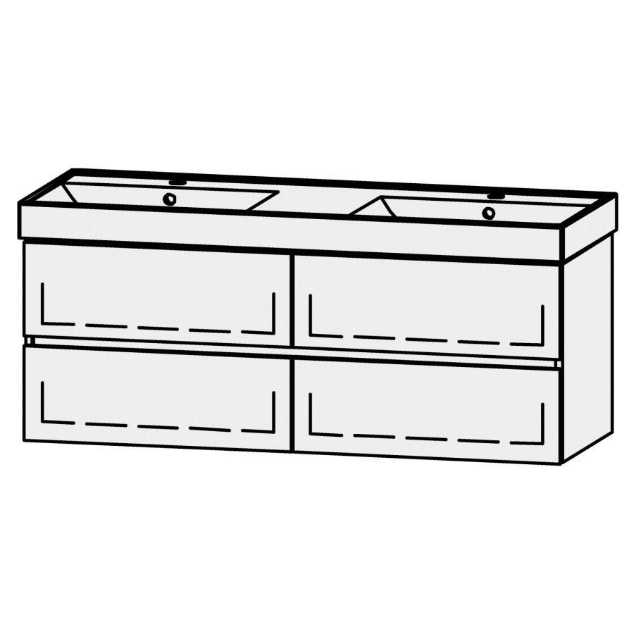 Élément inférieur  Procasa Cinque Kivos Line
128 x 50 x 46 cm
2&nbsp;éléments de tiroir, 2&nbsp;tiroirs chacune
extrait complet avec Blumotion
2 caches-siphon
pour lavabo 291391