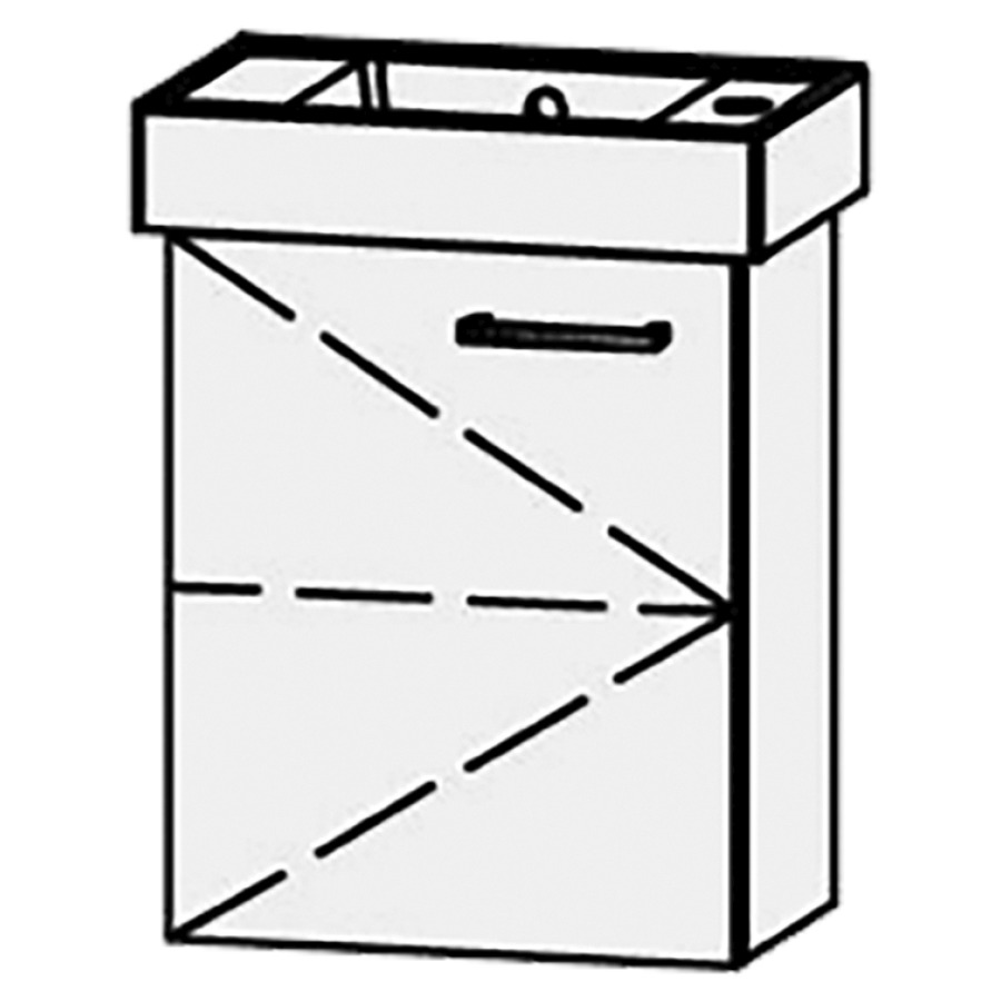 Élément inférieur  Procasa Cinque 
42 x 50 x 27 cm
armoire de tablette, 1&nbsp;porte avec Blumotion
charnière à gauche, 1&nbsp;tablette réglable
pour lavabo 291376