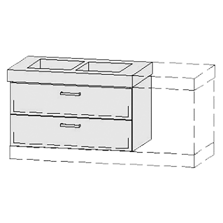Élément inférieur  Vanity Keramik 
96-131 x 55 cm
élément de tiroir, 2&nbsp;tiroirs
avec fonction Blumotion, pour 2&nbsp;lavabos
2 caches-siphon