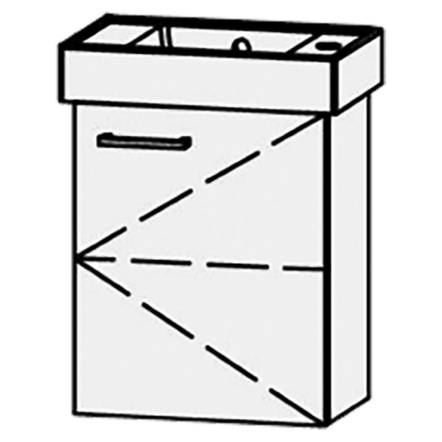 Élément inférieur  Procasa Cinque 
42 x 50 x 27 cm
armoire de tablette, 1&nbsp;porte avec Blumotion
charnière à droite, 1&nbsp;tablette réglable
pour lavabo 291376