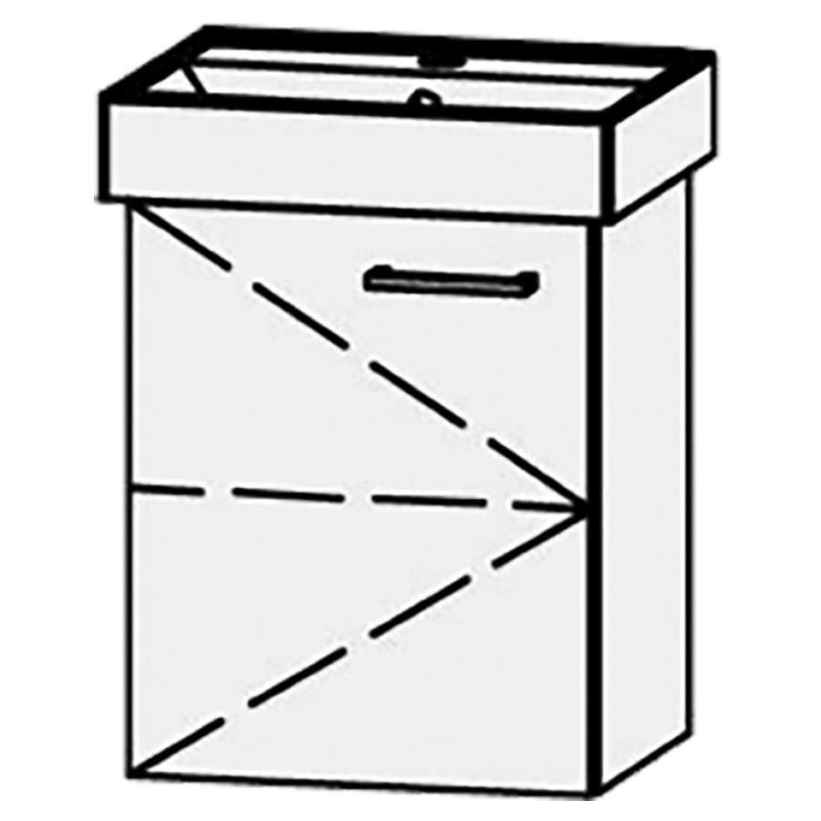 Élément inférieur  Procasa Cinque 
42 x 50 x 33 cm
armoire de tablette, 1&nbsp;porte avec Blumotion
charnière à gauche, 1&nbsp;tablette réglable
pour lavabo 291377