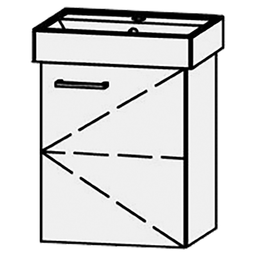 Élément inférieur  Procasa Cinque 
42 x 50 x 33 cm
armoire de tablette, 1&nbsp;porte avec Blumotion
charnière à droite, 1&nbsp;tablette réglable
pour lavabo 291377