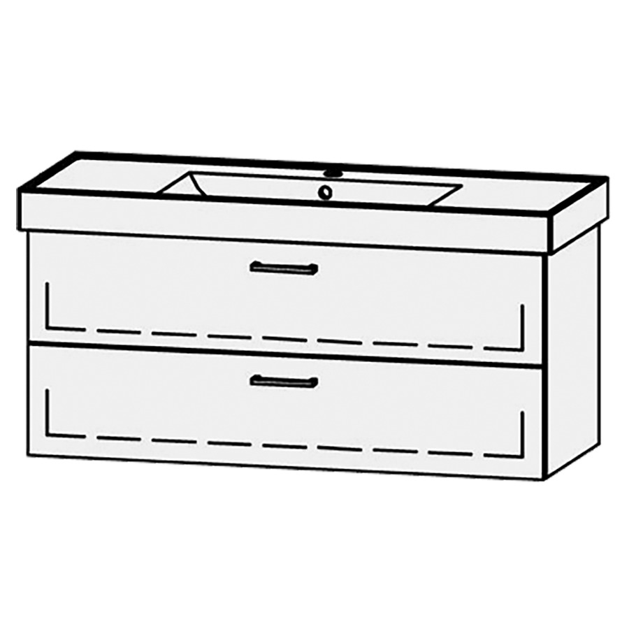 Élément inférieur  Procasa Cinque
116 x 50 x 46 cm
élément de tiroir, 2&nbsp;tiroirs
extrait complet avec Blumotion
1 cache-siphon
pour lavabo 291390