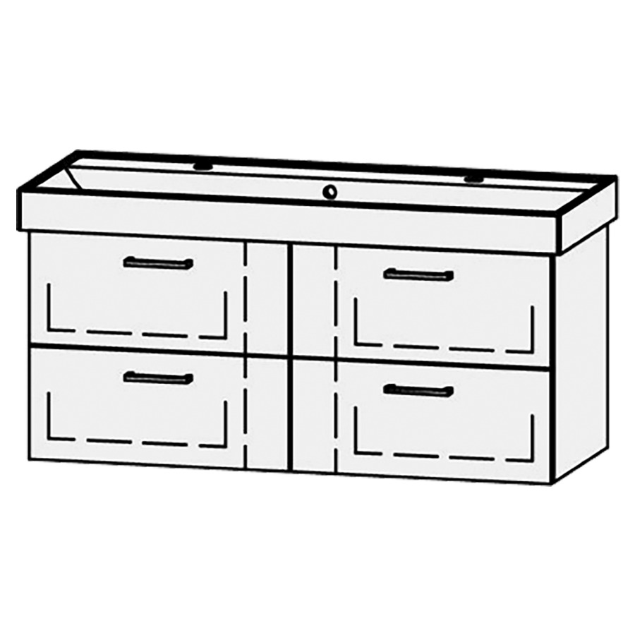 Élément inférieur  Procasa Cinque
116 x 50 x 46 cm
2&nbsp;éléments de tiroir, 2&nbsp;tiroirs chacune
extrait complet avec Blumotion
niche pour le siphon
pour lavabo 291389 avec 2 trous robin