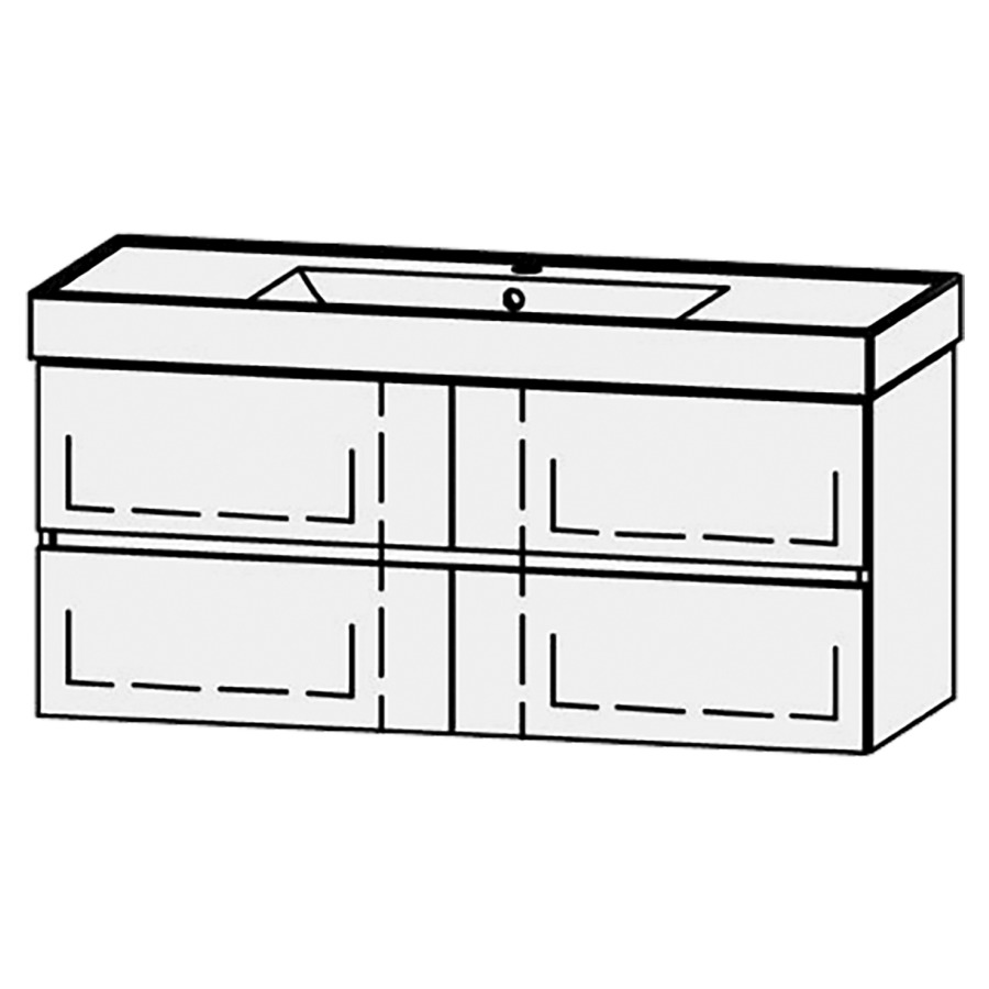 Élément inférieur  Procasa Cinque Kivos Line
118 x 50 x 46 cm
2&nbsp;éléments de tiroir, 2&nbsp;tiroirs chacune
extrait complet avec Blumotion
niche pour le siphon
pour lavabo 291390