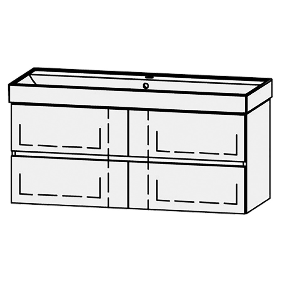 Élément inférieur  Procasa Cinque Kivos Line
118 x 50 x 46 cm
2&nbsp;éléments de tiroir, 2&nbsp;tiroirs chacune
extrait complet avec Blumotion
niche pour le siphon
pour lavabo 291389 avec 1 trou robin
