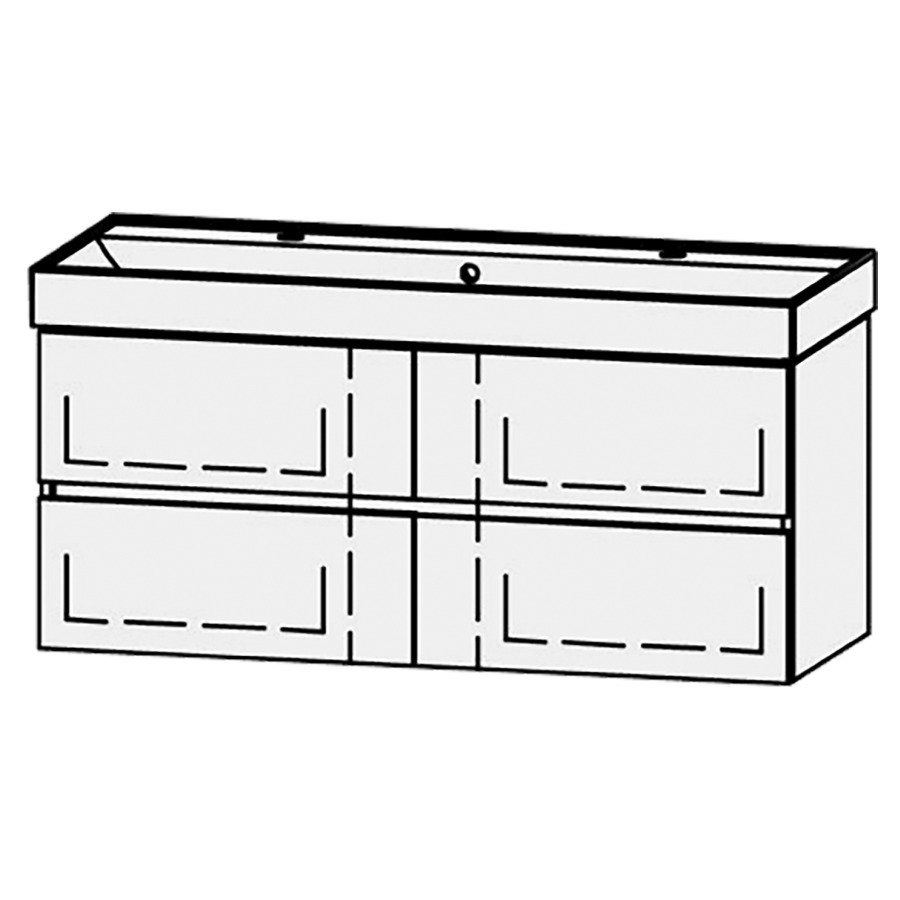 Élément inférieur  Procasa Cinque Kivos Line
118 x 50 x 46 cm
2&nbsp;éléments de tiroir, 2&nbsp;tiroirs chacune
extrait complet avec Blumotion
niche pour le siphon
pour lavabo 291389 avec 2 trous robin