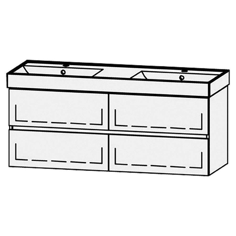 Élément inférieur  Procasa Cinque Kivos Line
128 x 50 x 46 cm
2&nbsp;éléments de tiroir, 2&nbsp;tiroirs chacune
extrait complet avec Blumotion
2 caches-siphon
pour lavabo 291391