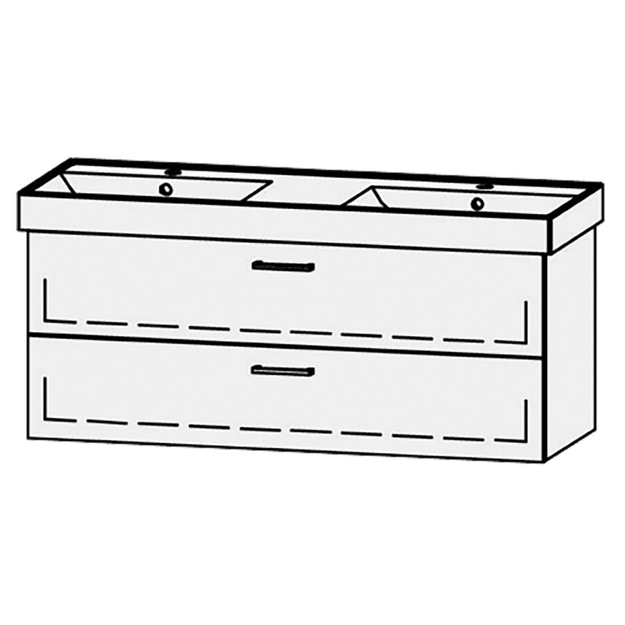 Élément inférieur  Procasa Cinque
126 x 50 x 46 cm
élément de tiroir, 2&nbsp;tiroirs
extrait complet avec Blumotion
2 caches-siphon
pour lavabo 291391