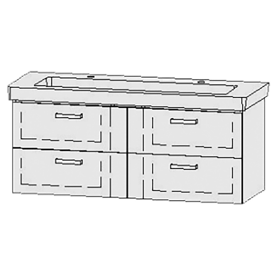 Élément inférieur  Vanity Subway 2.0
125 x 50 x 45.5 cm
2&nbsp;éléments de tiroir, 2&nbsp;tiroirs chacune
avec Blumotion
niche pour le siphon
pour lavabo