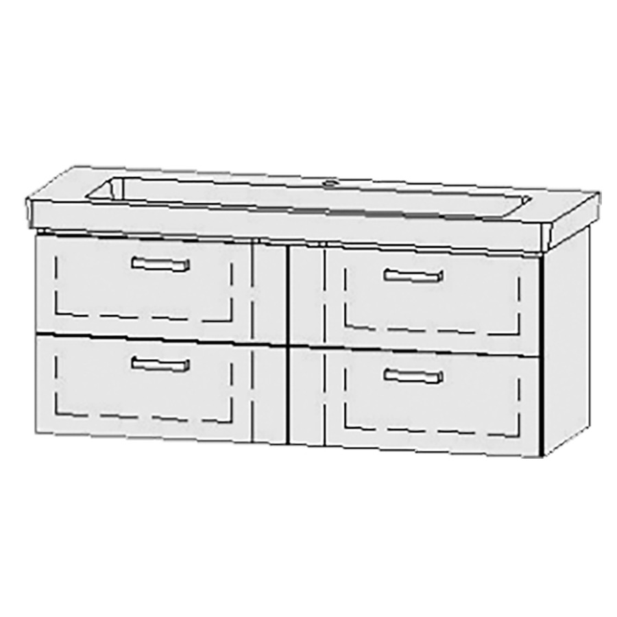 Élément inférieur  Vanity Subway 2.0
125 x 50 x 45.5 cm
2&nbsp;éléments de tiroir, 2&nbsp;tiroirs chacune
avec Blumotion
niche pour le siphon
pour lavabo