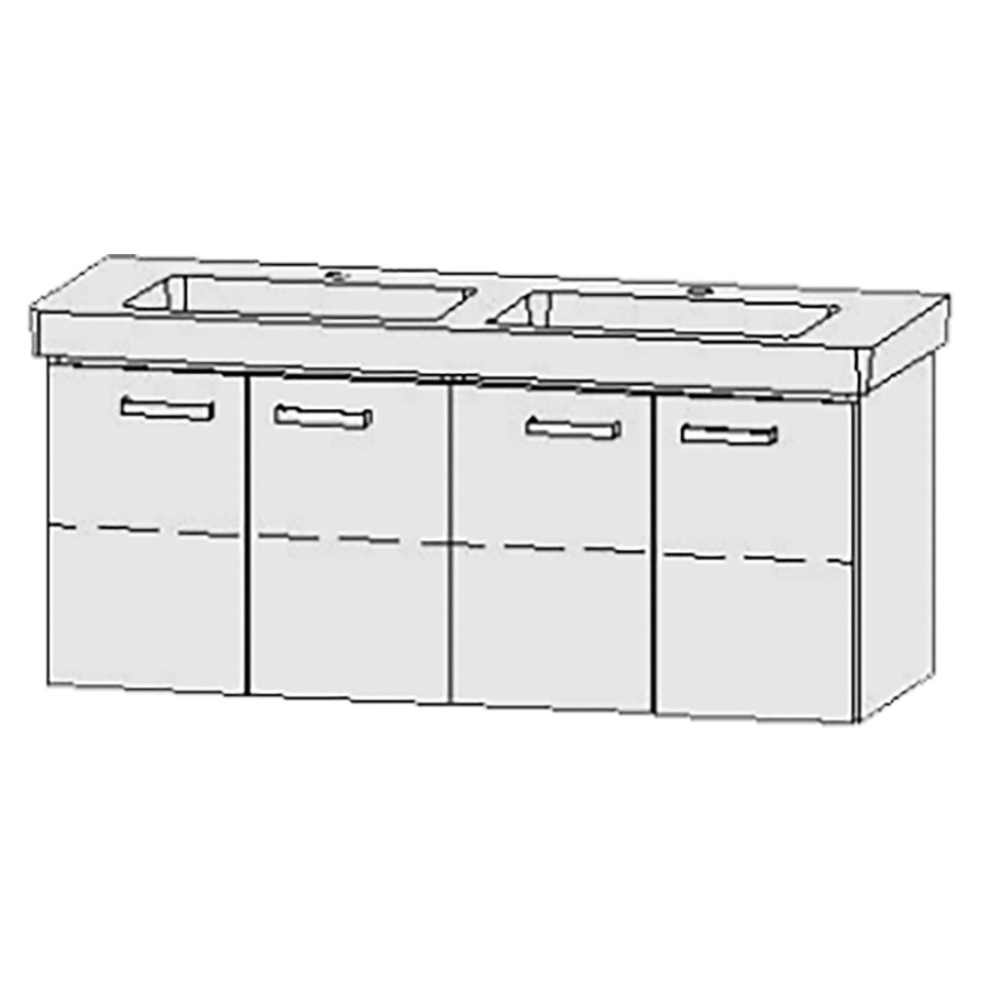 Élément inférieur  Vanity Subway 2.0
125 x 50 x 45.5 cm
2&nbsp;armoires de tablette, 2&nbsp;portes chacune
1&nbsp;tablette chacune
avec Blumotion
pour lavabo double