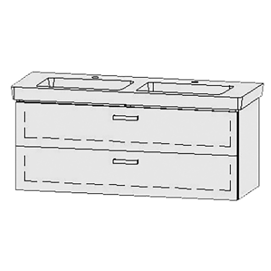 Élément inférieur  Vanity Subway 2.0
125 x 50 x 45.5 cm
élément de tiroir, 2&nbsp;tiroirs
avec Blumotion
2 caches-siphon
pour lavabo double