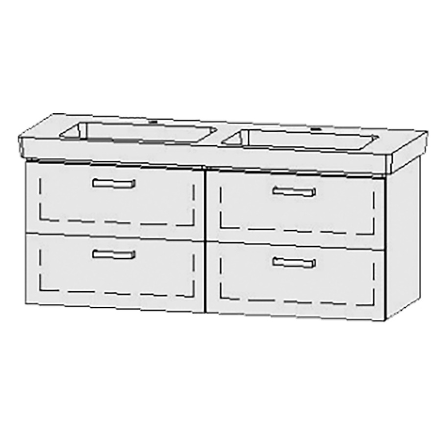 Élément inférieur  Vanity Subway 2.0
125 x 50 x 45.5 cm
2&nbsp;éléments de tiroir, 2&nbsp;tiroirs chacune
avec Blumotion
2 caches-siphon
pour lavabo double
