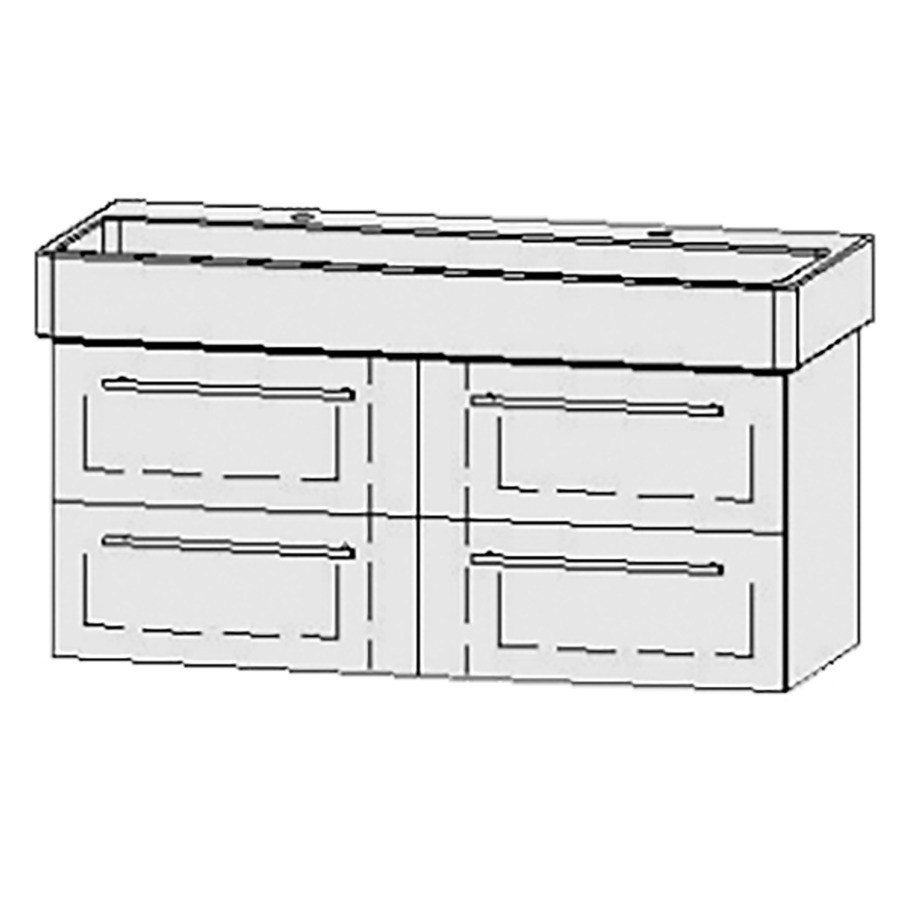 Élément inférieur  Vanity Vero/Vero Air
115 x 50 x 45 cm
2&nbsp;éléments de tiroir, 2&nbsp;tiroirs chacune
avec Blumotion
niche pour le siphon
pour lavabo
2 trous pour robinetterie