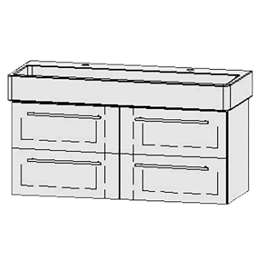 Élément inférieur  Vanity Vero/Vero Air
115 x 50 x 45 cm
2&nbsp;éléments de tiroir, 2&nbsp;tiroirs chacune
avec Blumotion
niche pour le siphon
pour lavabo
2 trous pour robinetterie