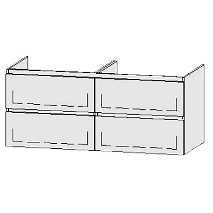 Élément inférieur  Vanity Bocco Style
130 x 55 x 55 cm
2&nbsp;éléments de tiroir, 2&nbsp;tiroirs chacune
avec Blumotion
2 caches-siphon