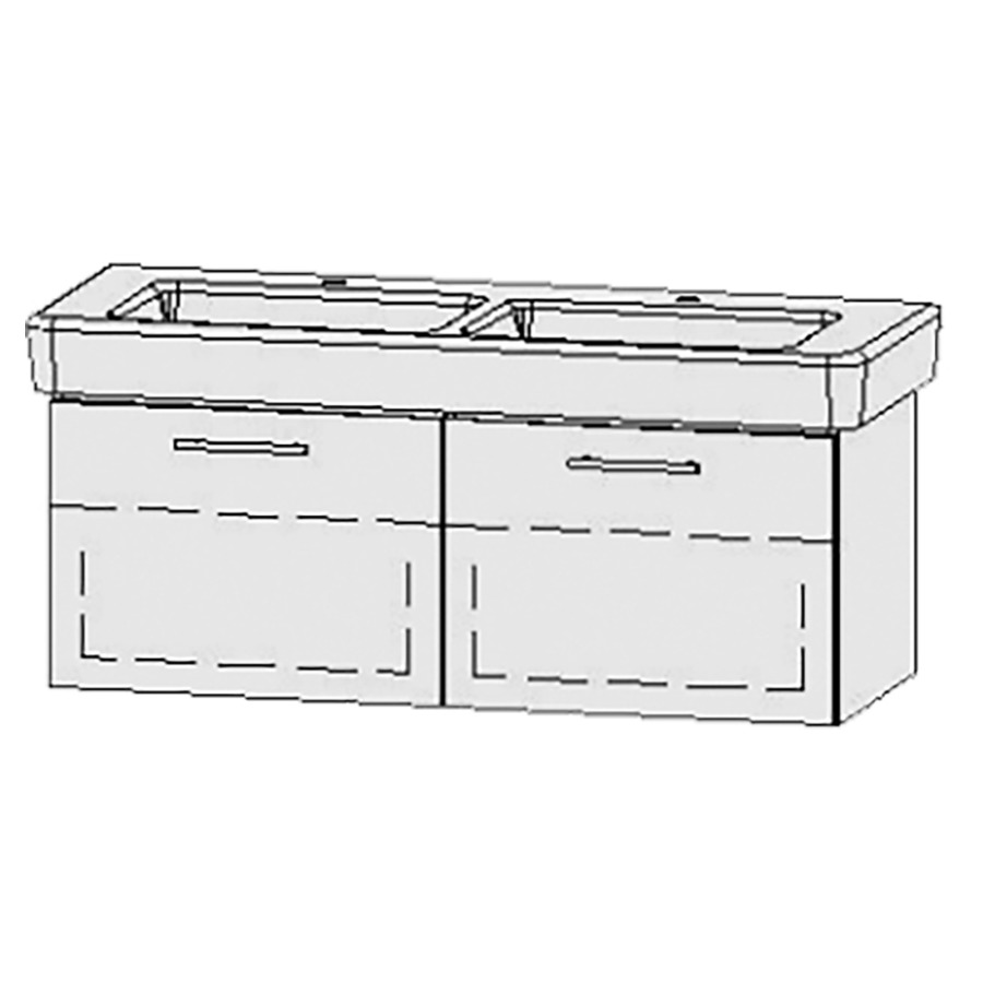Élément inférieur  Vanity Pro Easy
121 x 45 x 44.8 cm
2&nbsp;éléments de tiroir, 1&nbsp;tiroir chacune
1&nbsp;tablette chacune
avec Blumotion
sans cache-siphon
pour lavabo double
