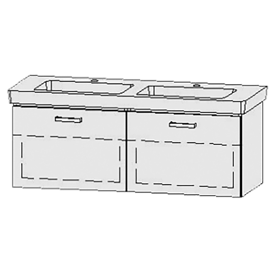 Élément inférieur
Vanity-Pro Easy 130-2
121 x 45 x 44,8 cm
2 éléments avec 1 tiroir
extrait complet avec Blumotion
sans cache-siphon
1 rayon réglable chacun